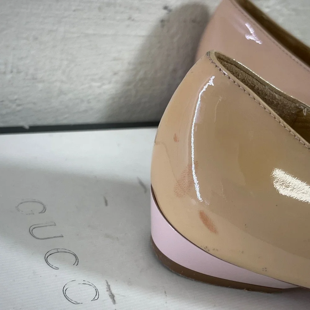 Salvatore Ferragamo Nude Patent Leather Gancini Logo Flats Slip On Women's 7 B